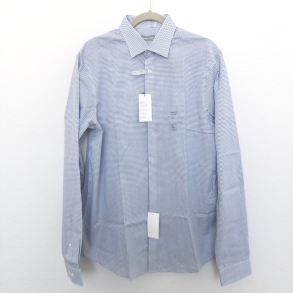 Michael Kors Mens Shirt Size L 16.5 36/37 Blue Check Preppy Office Dressy NWT - Picture 1 of 9